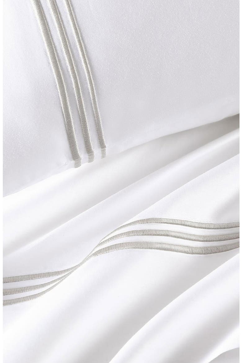 Egyptian Cotton Sateen Bratta Embroidery Triple Luxe Sateen 4-Piece Sheet Set, Alternate, color, NICKEL