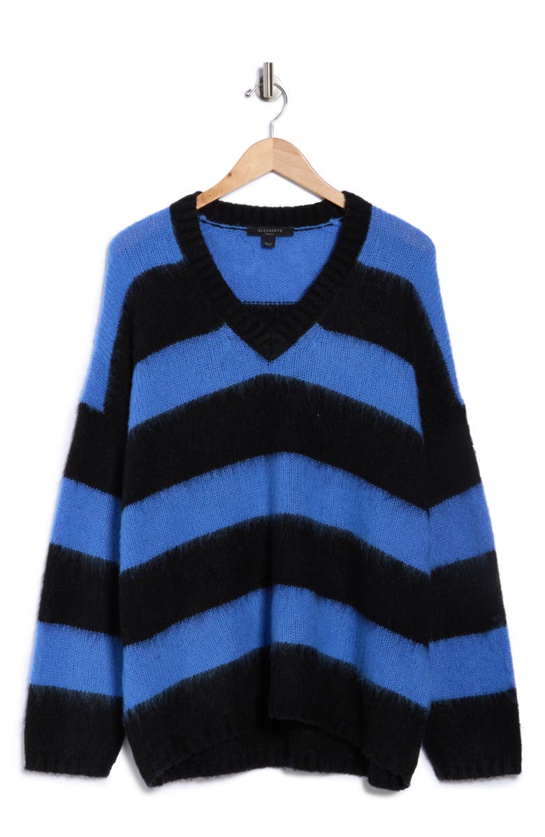 AllSaints Lou V-Neck Sweater, Alternate, color, Black/ Blue