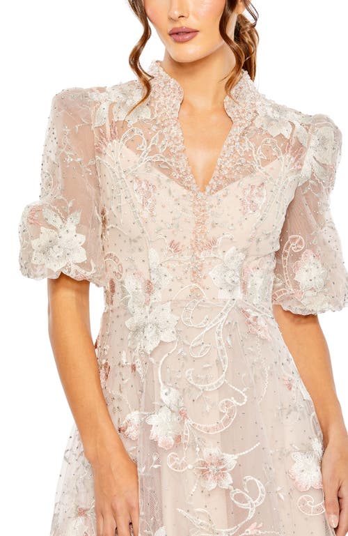 Mac Duggal Queen Anne Puff Sleeve A-line Gown In Neutral