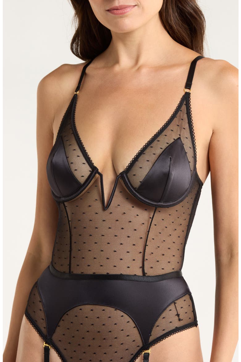 Bette Satin & Mesh Bodysuit, Alternate, color, BLACK