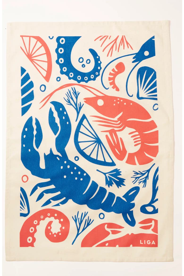 Tea Towels Set of 3 - Fish White / Lobster / Seafood Platter, Alternate, color, Tea Towel
