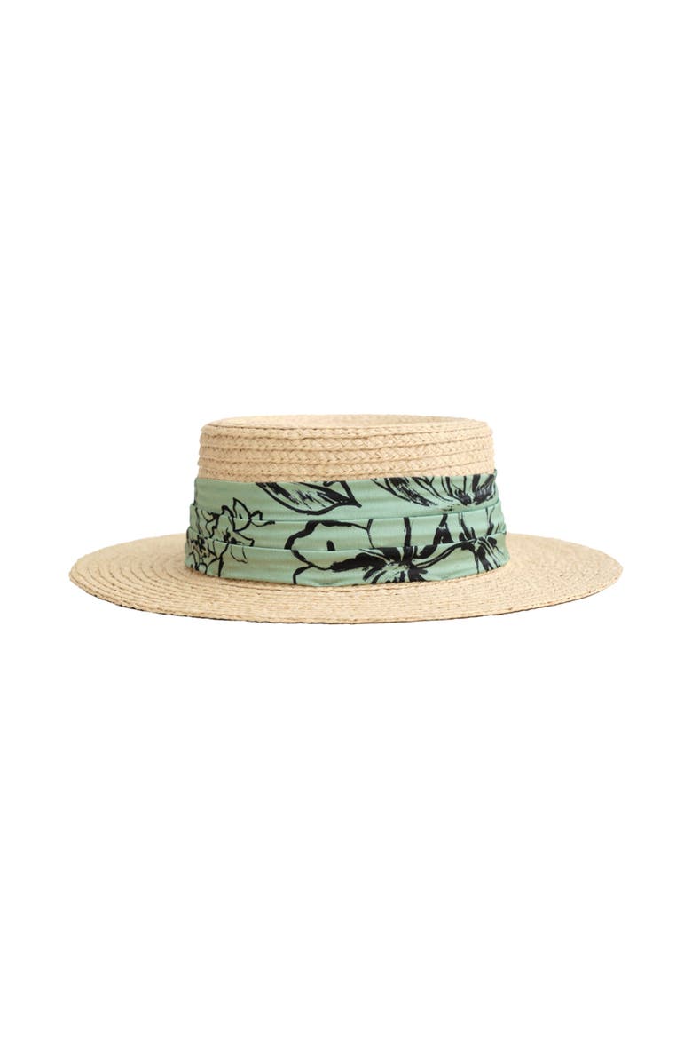 "La Isla" Straw Hat with Ribbon Band, Main, color, Green