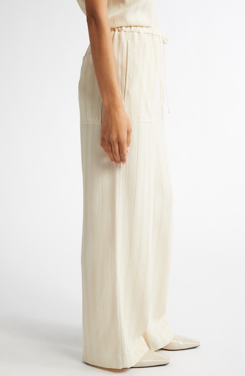 TOTEME Woven Stripe Drawstring Trousers, Alternate, color, Ecru
