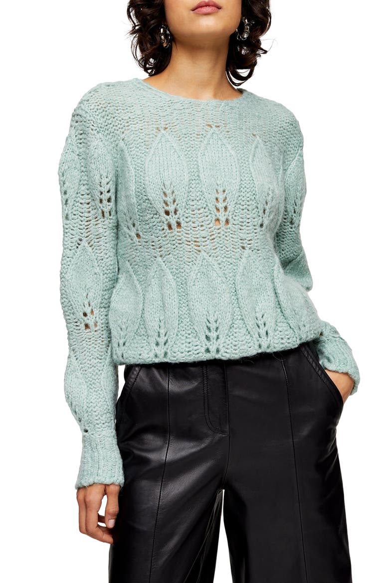 Petal Pointelle Sweater, Main, color, MINT