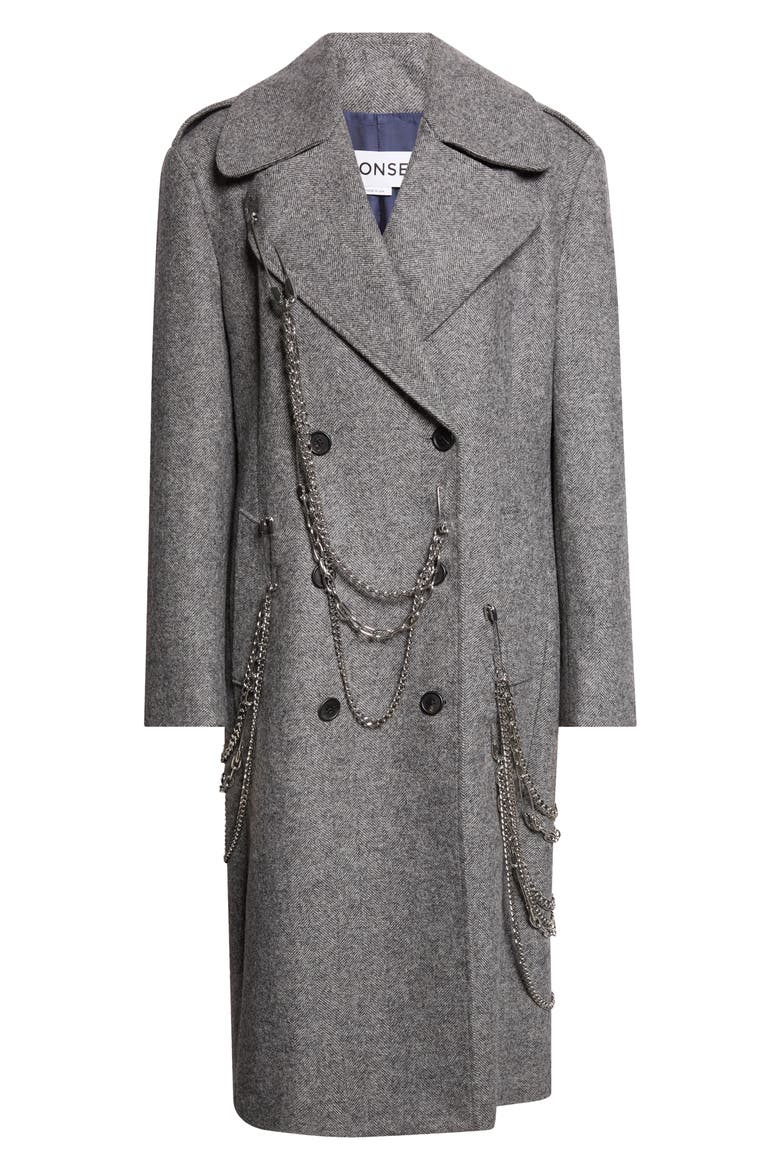 Chain Detail Wool Herringbone Coat, Main, color, CHARCOAL