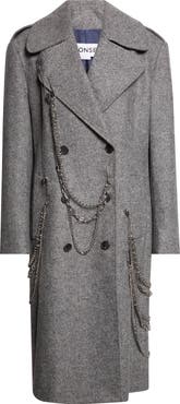 MONSE Chain Detail Wool Herringbone Coat