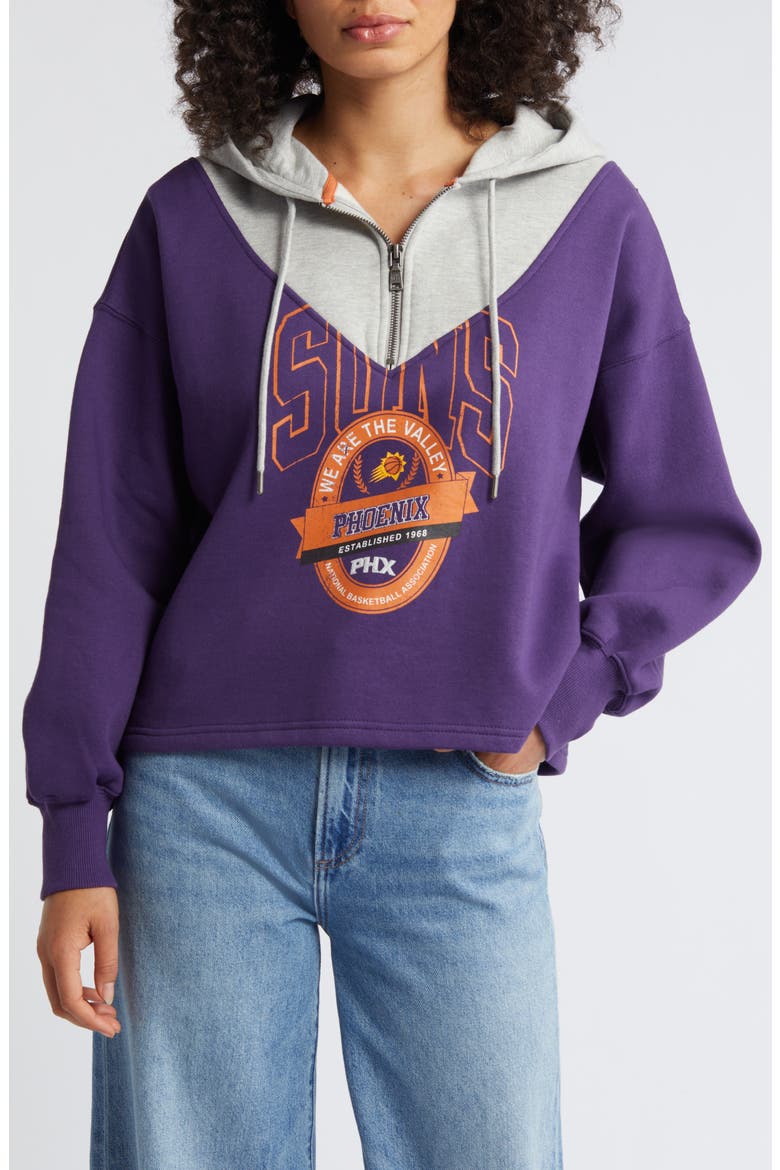 Women's WEAR by Erin Andrews Purple Phoenix Suns Pieced Quarter-Zip Hoodie Jacket, Main, color, Purple