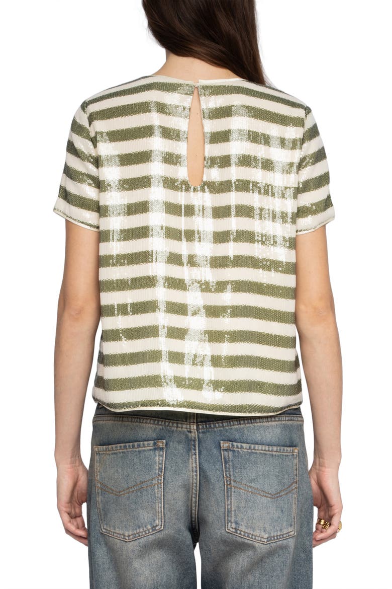 Tchao Sequin Stripe Top, Alternate, color, MOSS