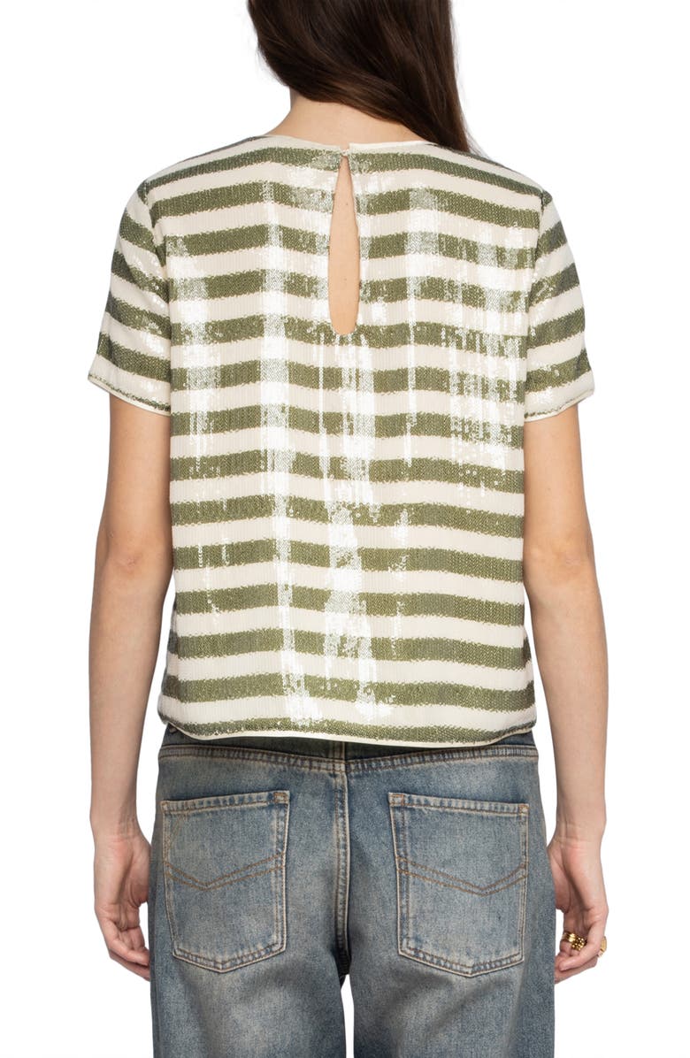 Zadig & Voltaire Tchao Sequin Stripe Top, Alternate, color, Moss