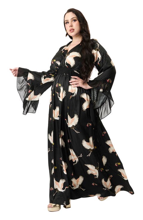 Plus Size Long Sleeve Empire Waist Maxi Dress