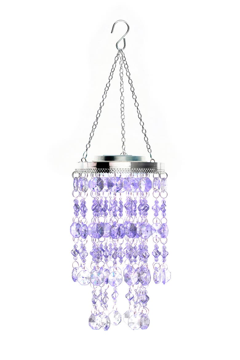 Solar Lighted Acrylic Jewel Beaded Wind Chime or Chandelier Hanging Decor, Main, color, White
