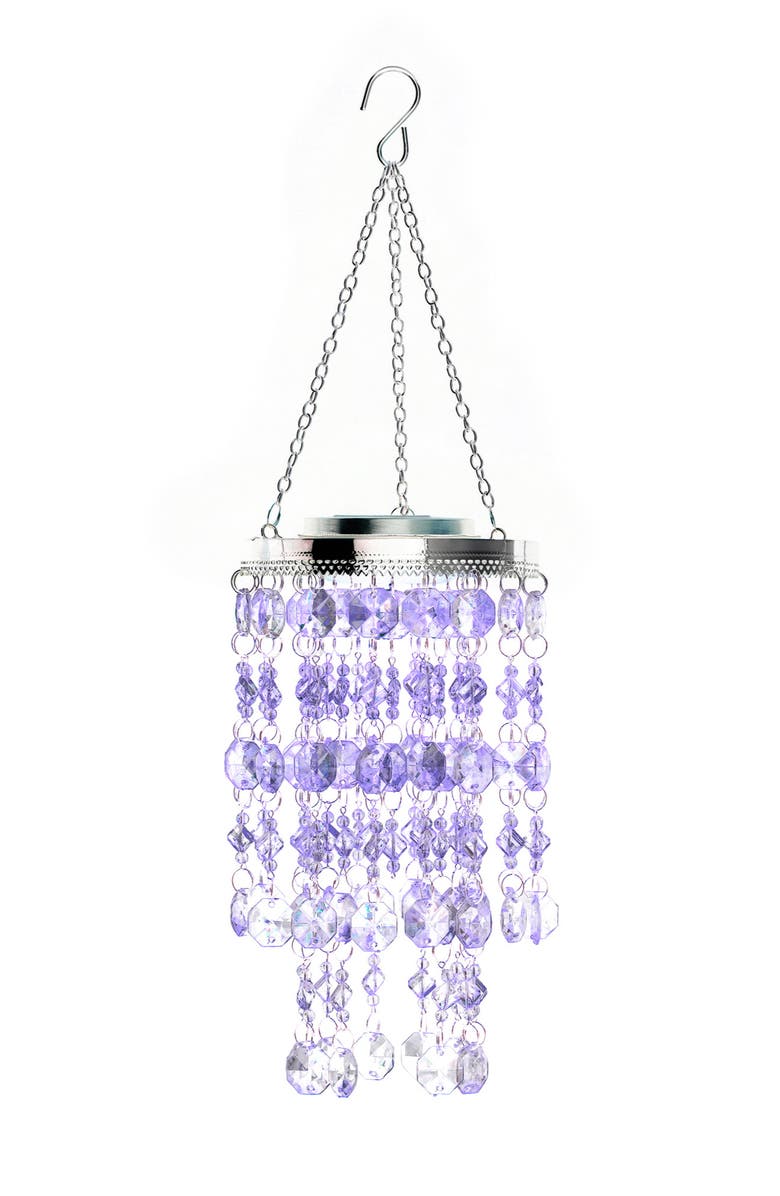 Glitzhome Solar Lighted Acrylic Jewel Beaded Wind Chime or Chandelier Hanging Decor, Main, color, White