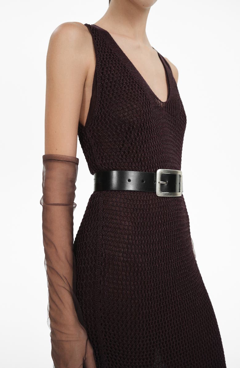 MANGO Square Buckle Leather Belt, Alternate, color,