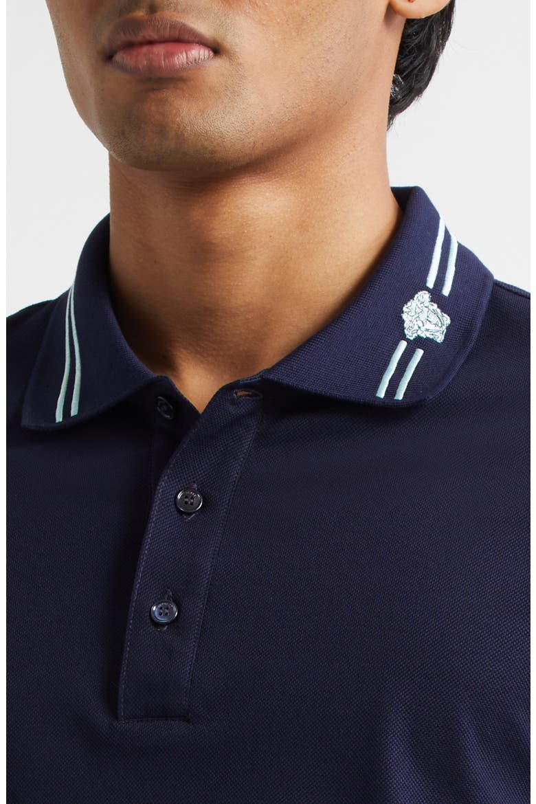 Stripe Collar Cotton Piqué Polo, Alternate, color, NAVY BLUE