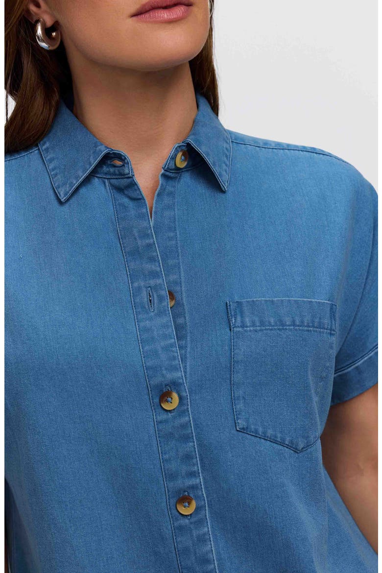 Abigail Short Sleeve Denim Button-Up Shirt, Alternate, color, MEDIUM WASH BLUE