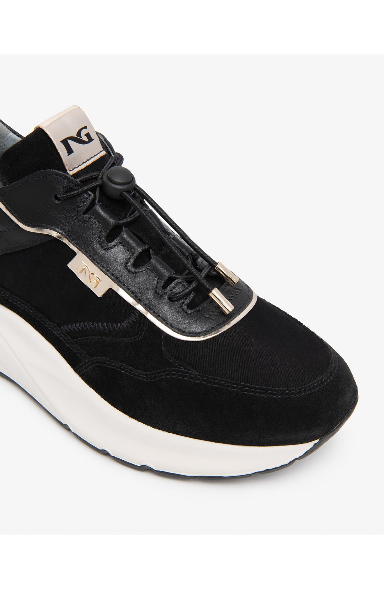 Bungee Leather Sneaker, Alternate, color, BLACK