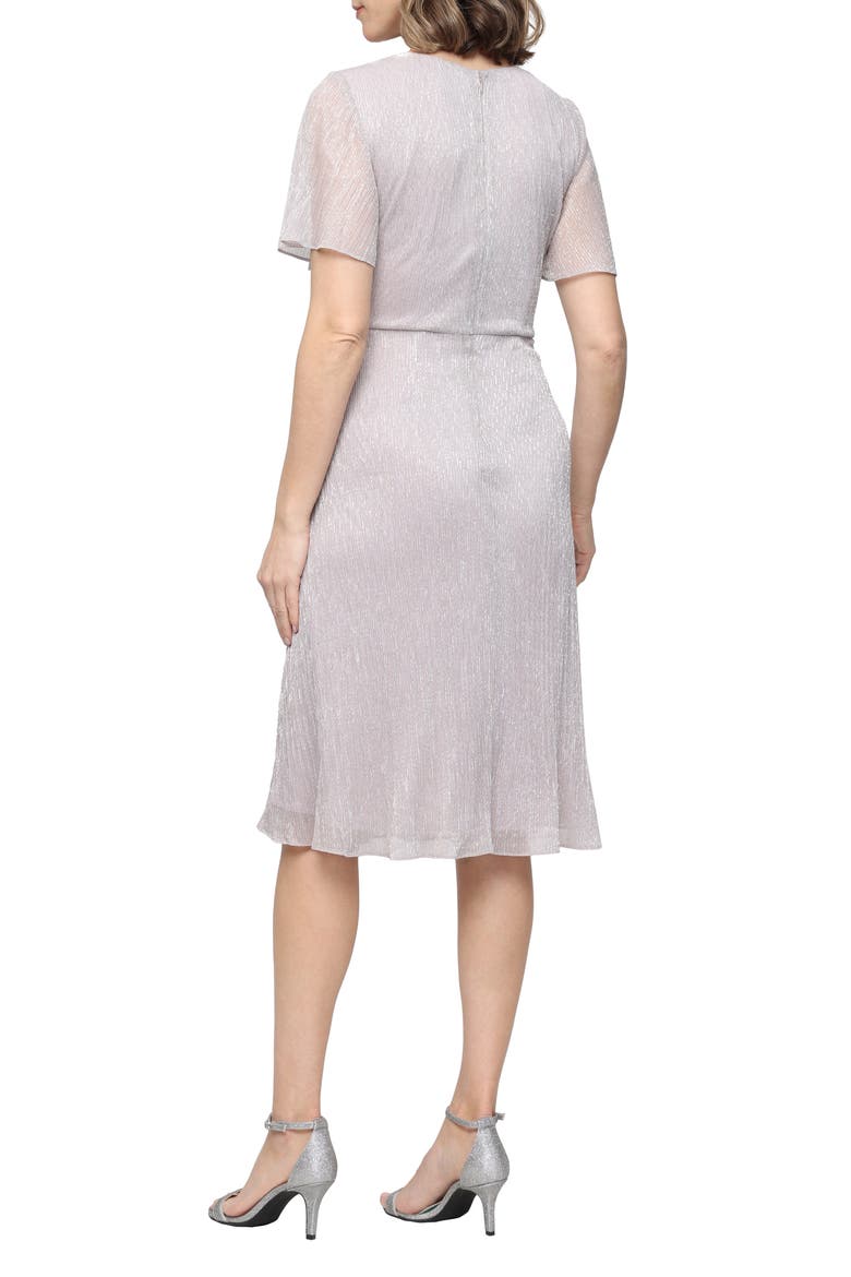 Knot Front Metallic Cocktail Dress, Alternate, color, PEARL