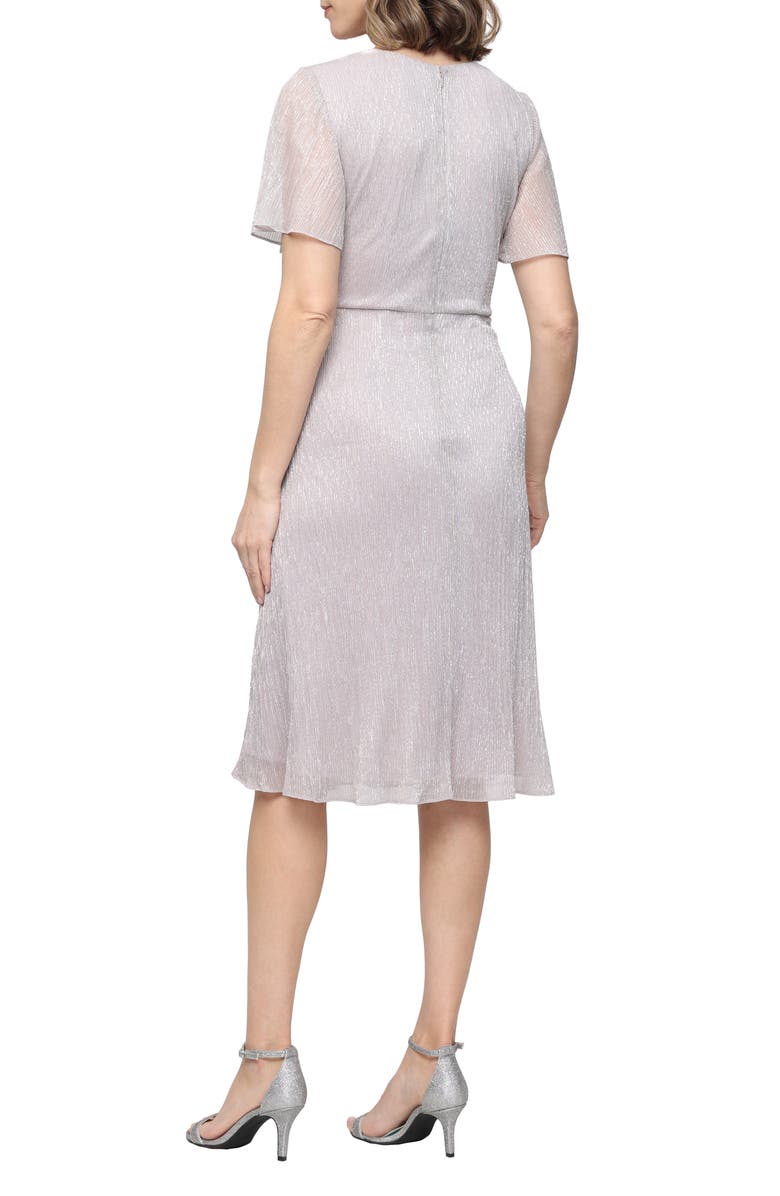 SL FASHIONS Knot Front Metallic Cocktail Dress, Alternate, color, Pearl