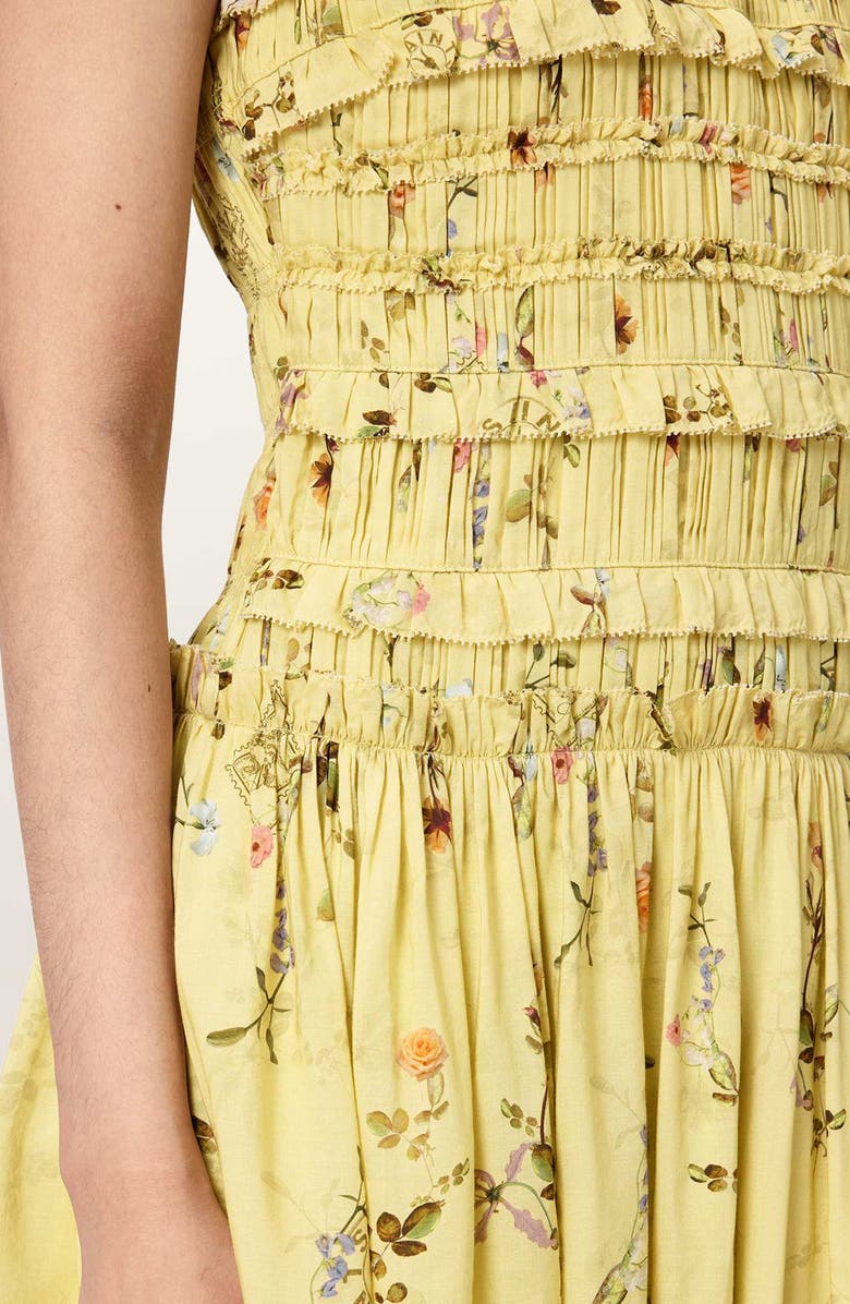 AllSaints Lauren Floral Smock Bodice Minidress, Alternate, color, Carmel Pale Yellow