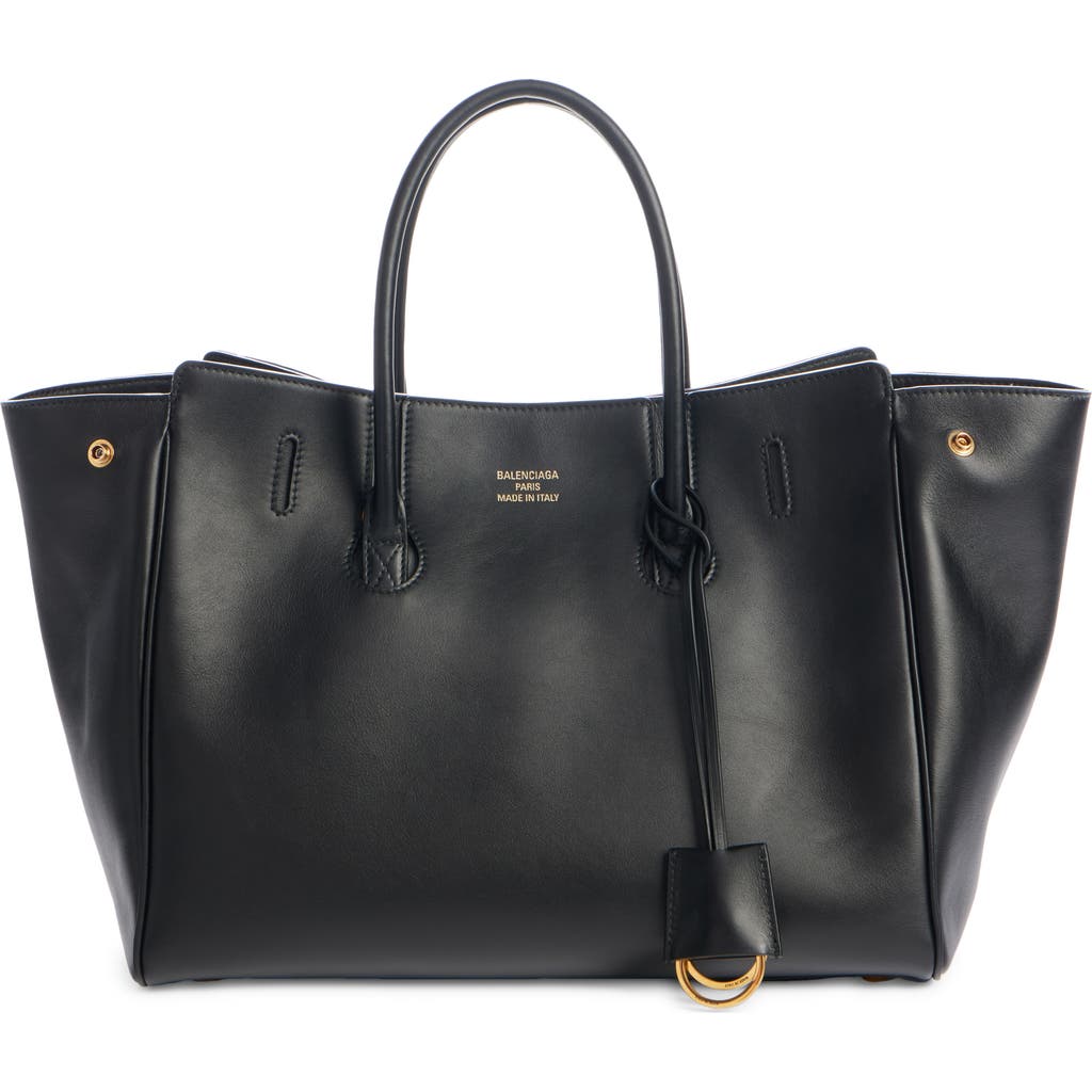 Balenciaga Women Black Leather Mini Carry All Hampton Shopping Bag In Black