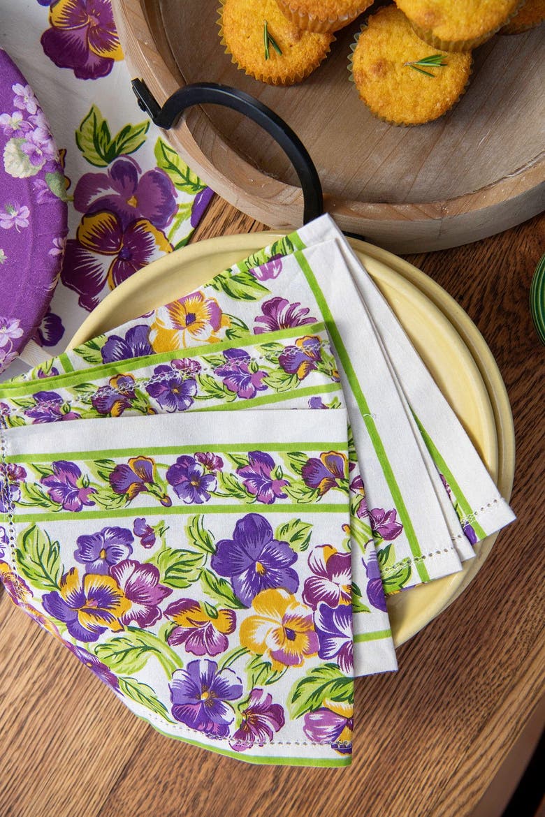 Pansies Luncheon Napkins, Set of 4, Alternate, color, Ecru