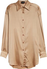 TOM FORD Relaxed Fit Stretch Silk Satin Blouse | Nordstrom