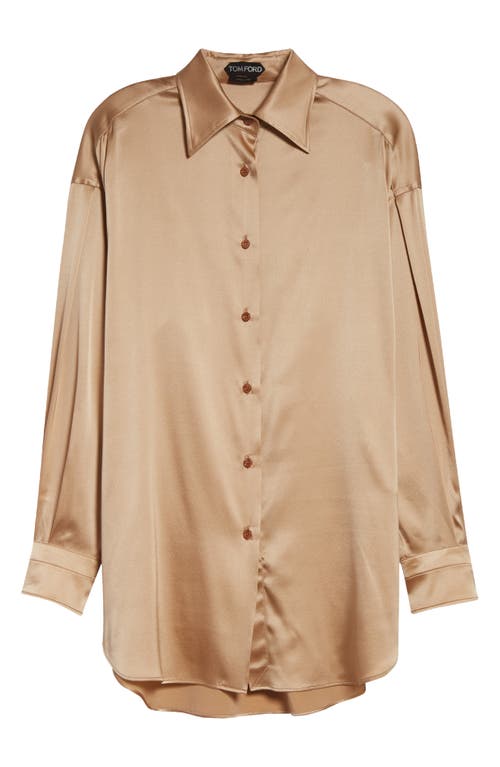 Shop Tom Ford Relaxed Fit Stretch Silk Satin Blouse In Pale Beige
