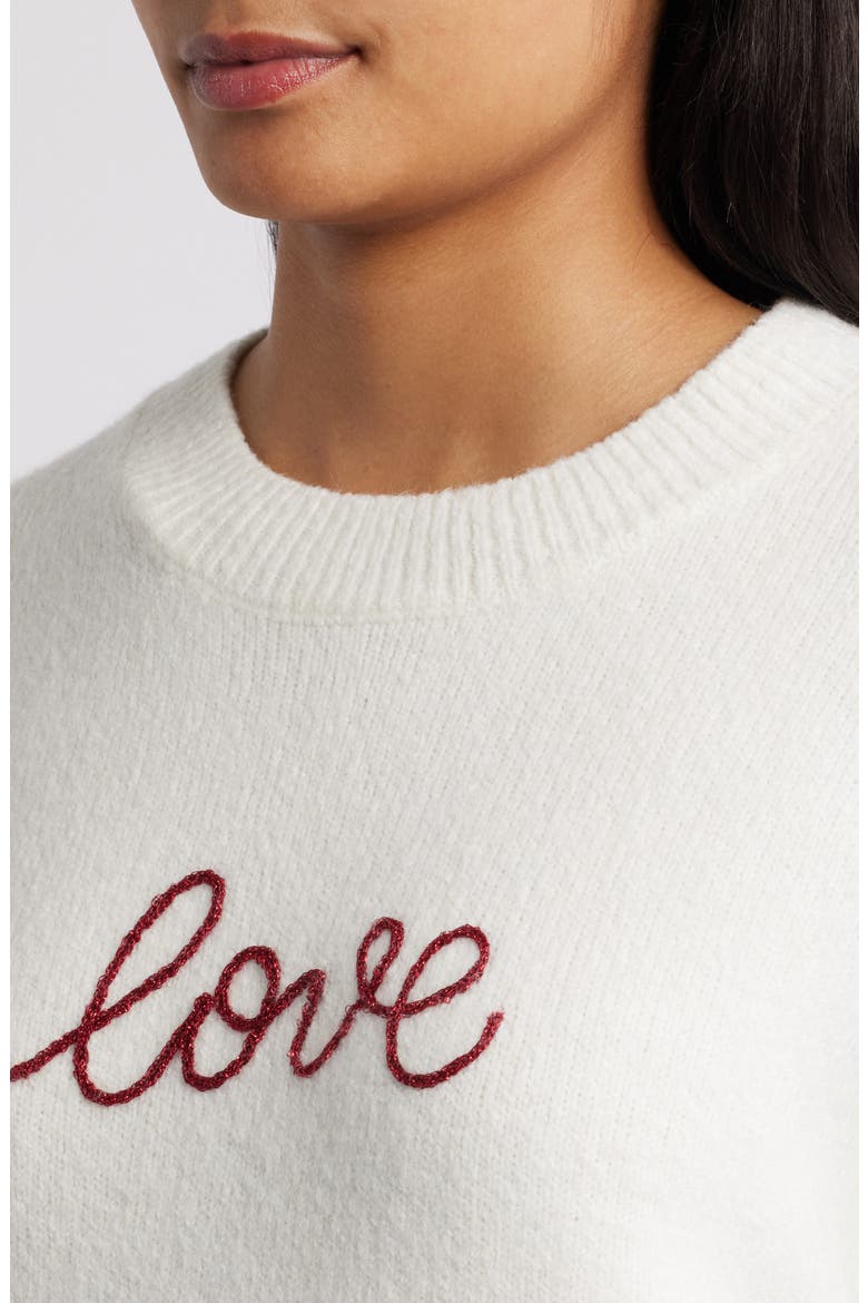 Love Embroidery Sweater, Alternate, color, IVORY/ RED