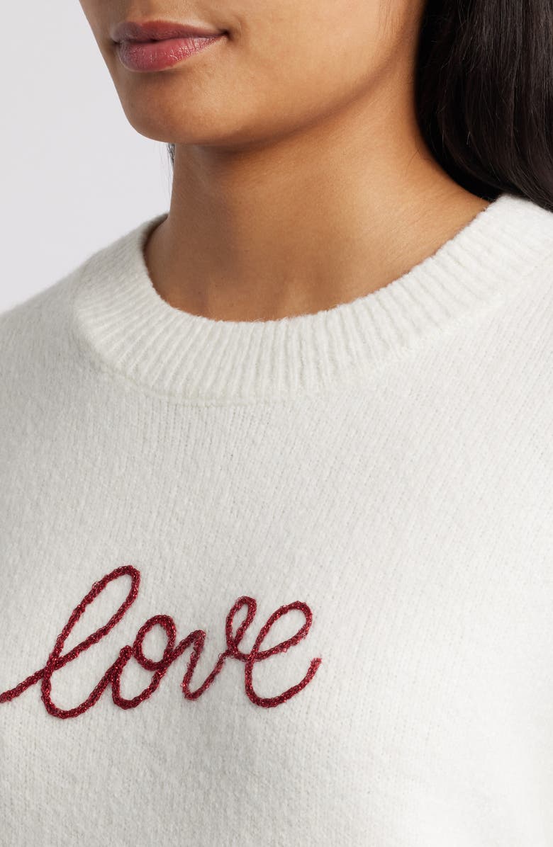 Bobeau Love Embroidery Sweater, Alternate, color, Ivory/ Red