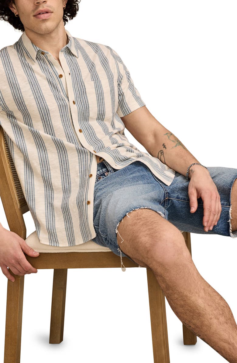 Lucky Brand Short Sleeve Cotton-Blend Button-Up Shirt, Alternate, color, Blue Multi