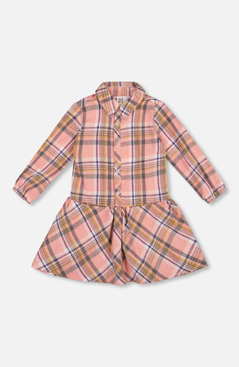 Deux par Deux Shirt Plaid Dress with Frill, Main, color, 