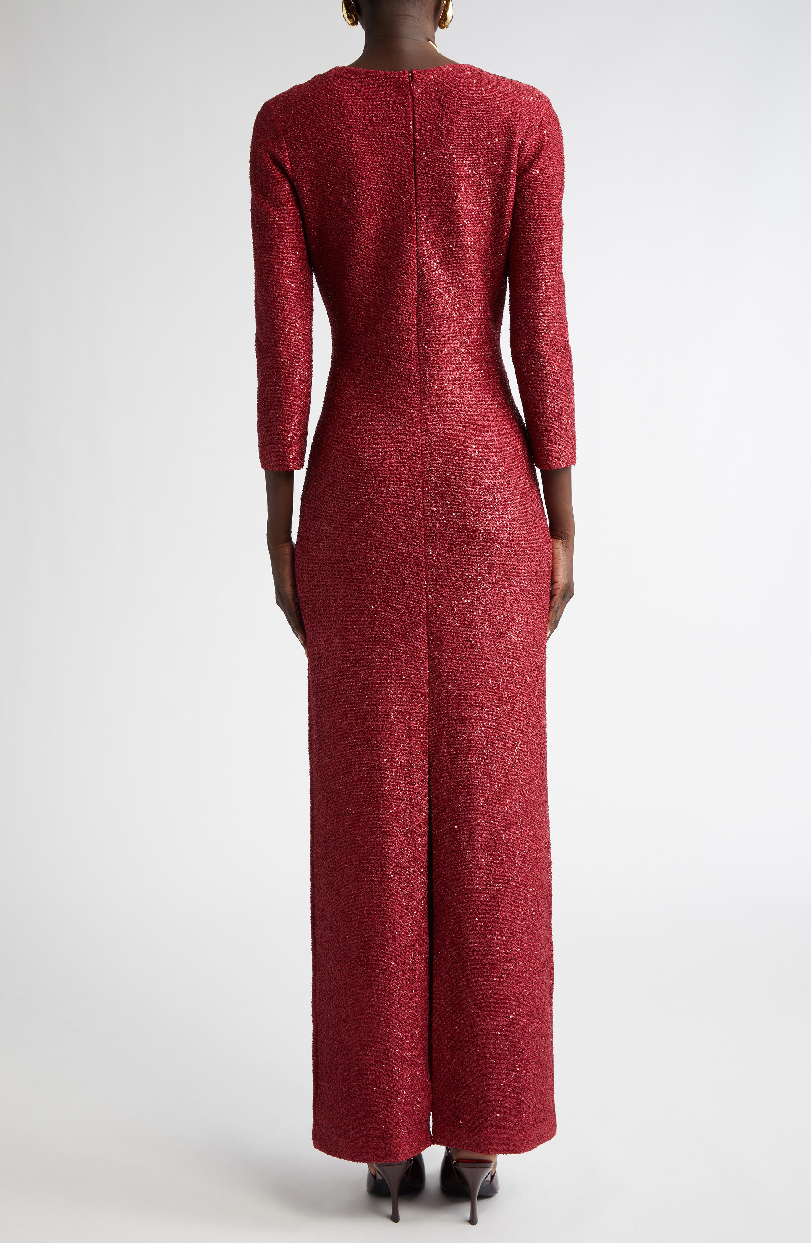 Sequin Metallic V-Neck Knit Gown - image 2