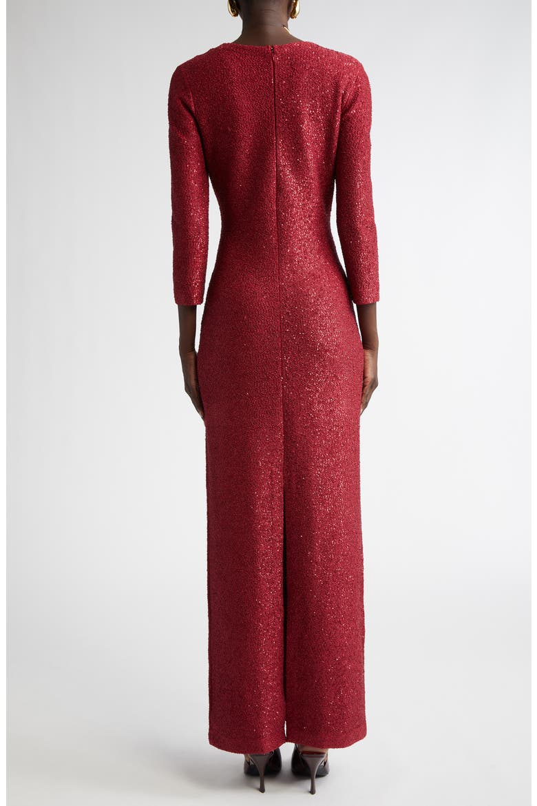 Sequin Metallic V-Neck Knit Gown, Alternate, color, HAUTE RED