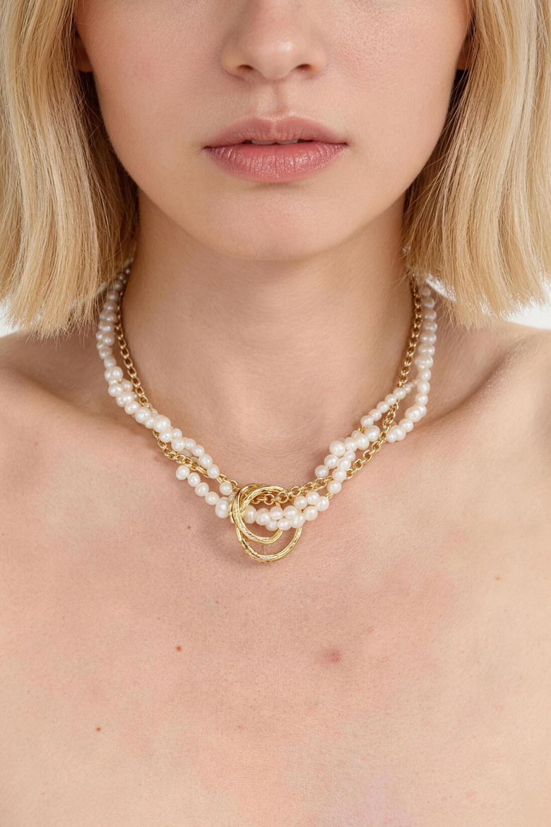 Nina Multi-Strand Pearl Necklace, Alternate, color, Gold