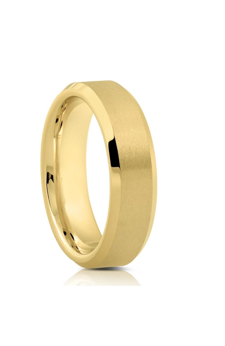 Bliss Diamond Mens Gold Plated Tungsten Ring 6mm Comfort Fit Brushed Beveled Edge Wedding Band, Alternate, color,