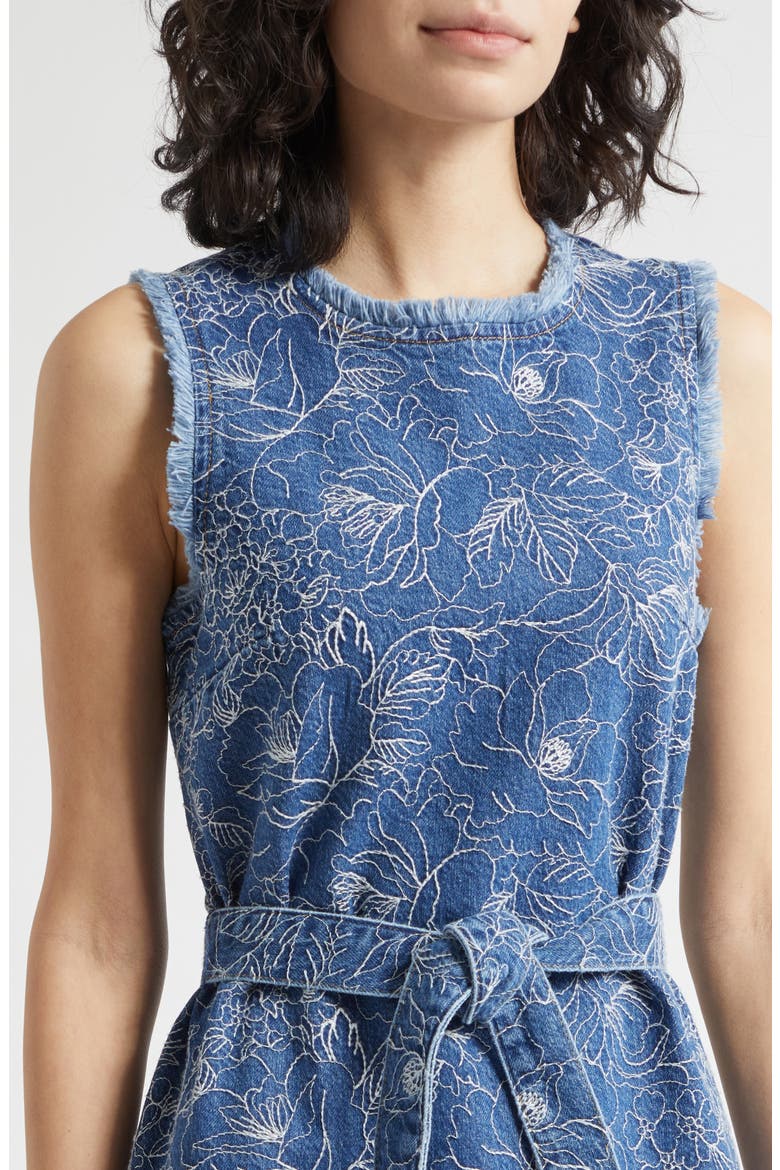 Mindie Floral Embroidery Denim Minidress, Alternate, color, SALT BREEZE/ WHITE