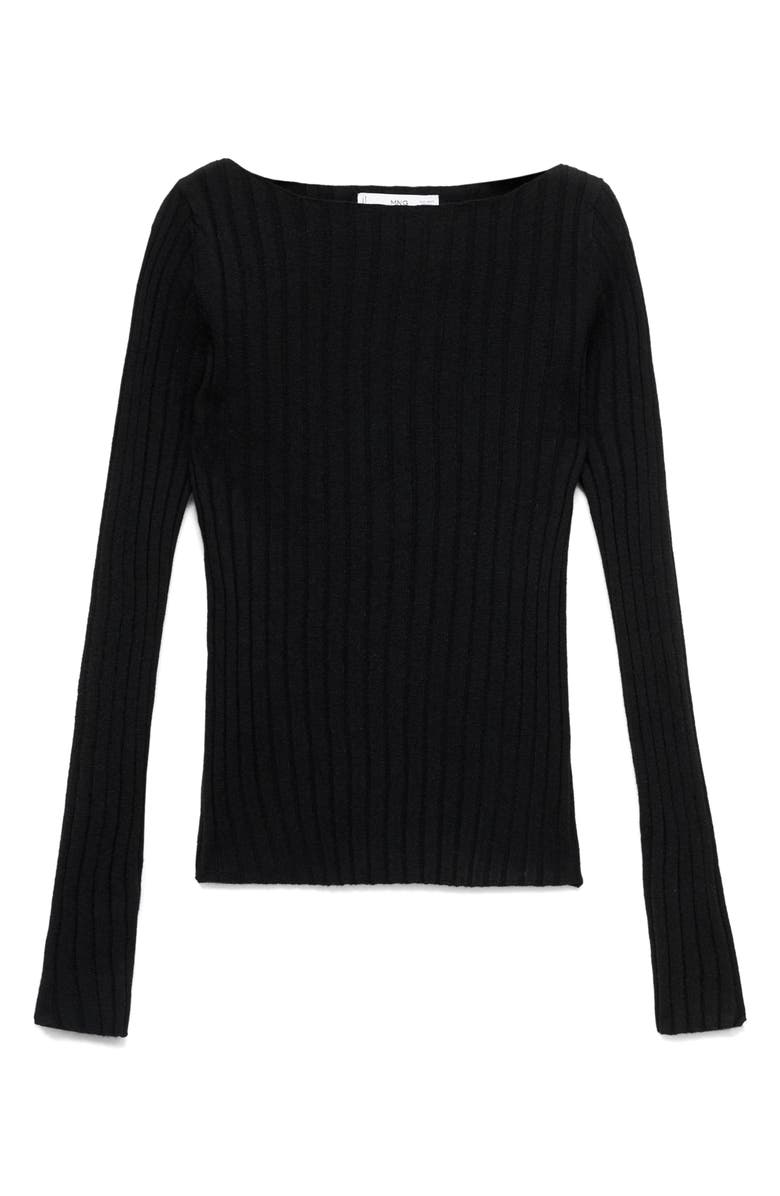 MANGO Boat Neck Rib Sweater, Main, color, Black