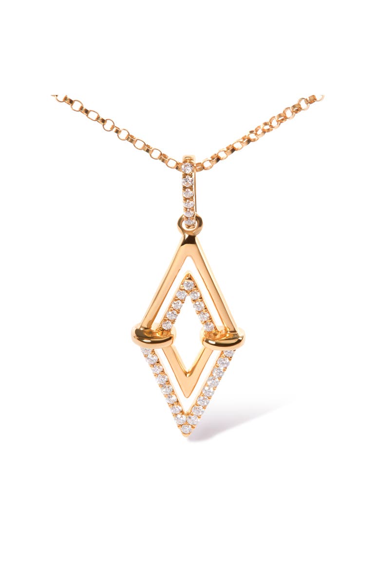 14K Yellow Gold 1/4 Cttw Diamond Double Triangle Geometric Pendant Necklace, Alternate, color, Yellow