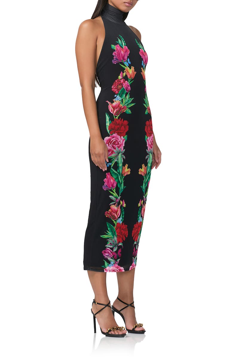AFRM Olimpia Printed Turtleneck Mesh Halter Dress, Alternate, color,