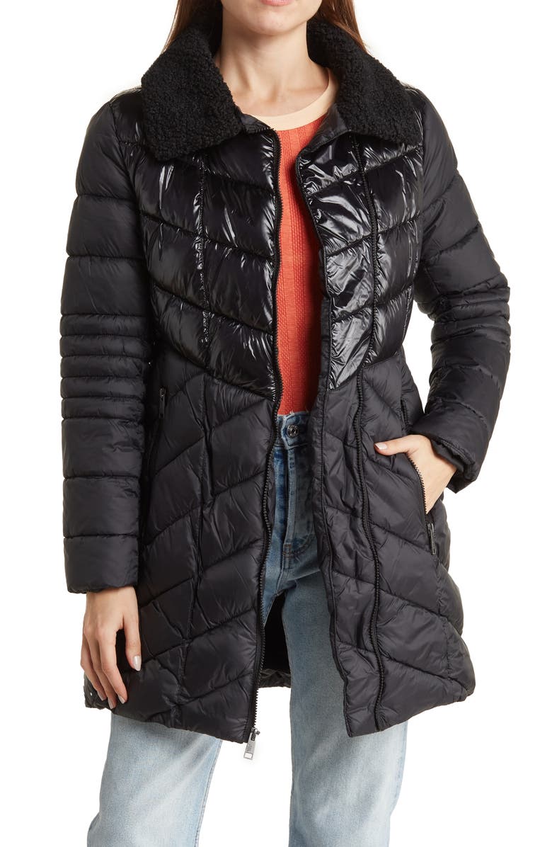 Andrew Marc Matte Shine Packable Collar Water-Resistant Puffer Jacket, Main, color, 