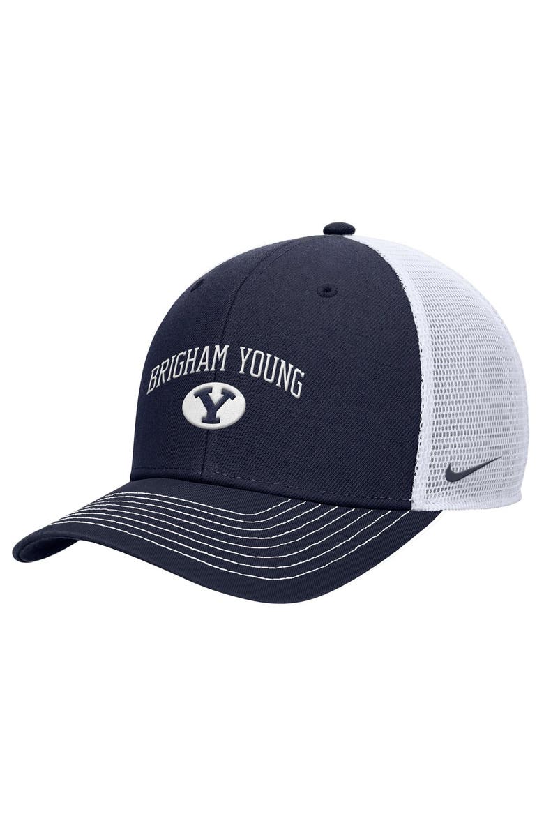 Men's Nike Navy BYU Cougars Rise Adjustable Trucker Hat, Main, color, Navy