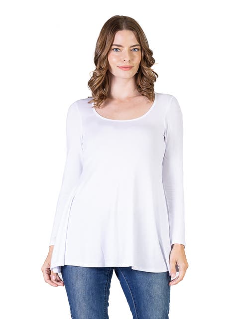 Long Sleeve Solid Color Swing Style Flared Tunic Top