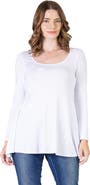 24seven Comfort Apparel Long Sleeve Solid Color Swing Style Flared Tunic Top