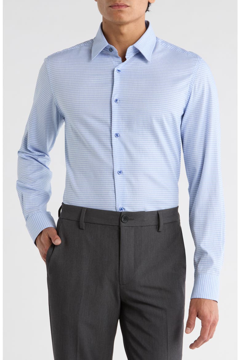 Slim Fit Check Stretch Cotton Dress Shirt, Main, color, BLUE