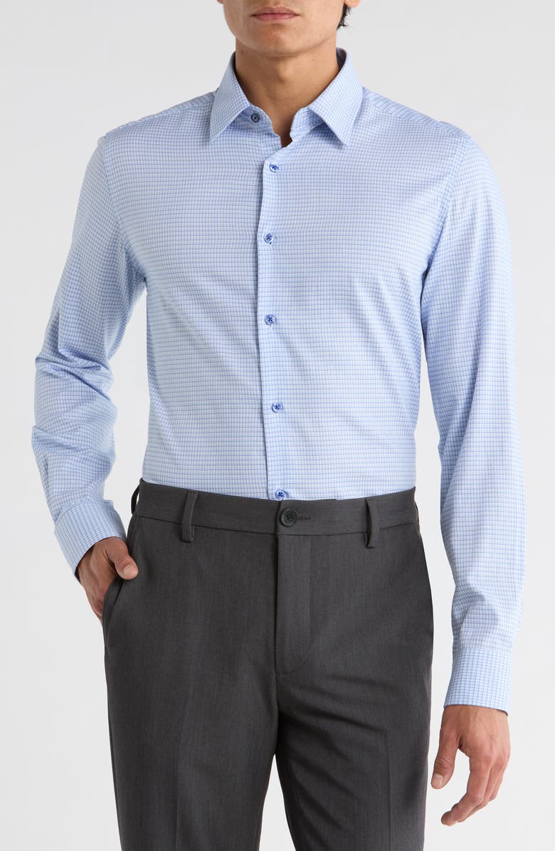 Duchamp Slim Fit Check Stretch Cotton Dress Shirt, Main, color, Blue