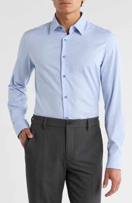 Duchamp Slim Fit Check Stretch Cotton Dress Shirt