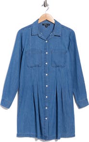 Trove New York Pleated Long Sleeve Denim Shirtdress