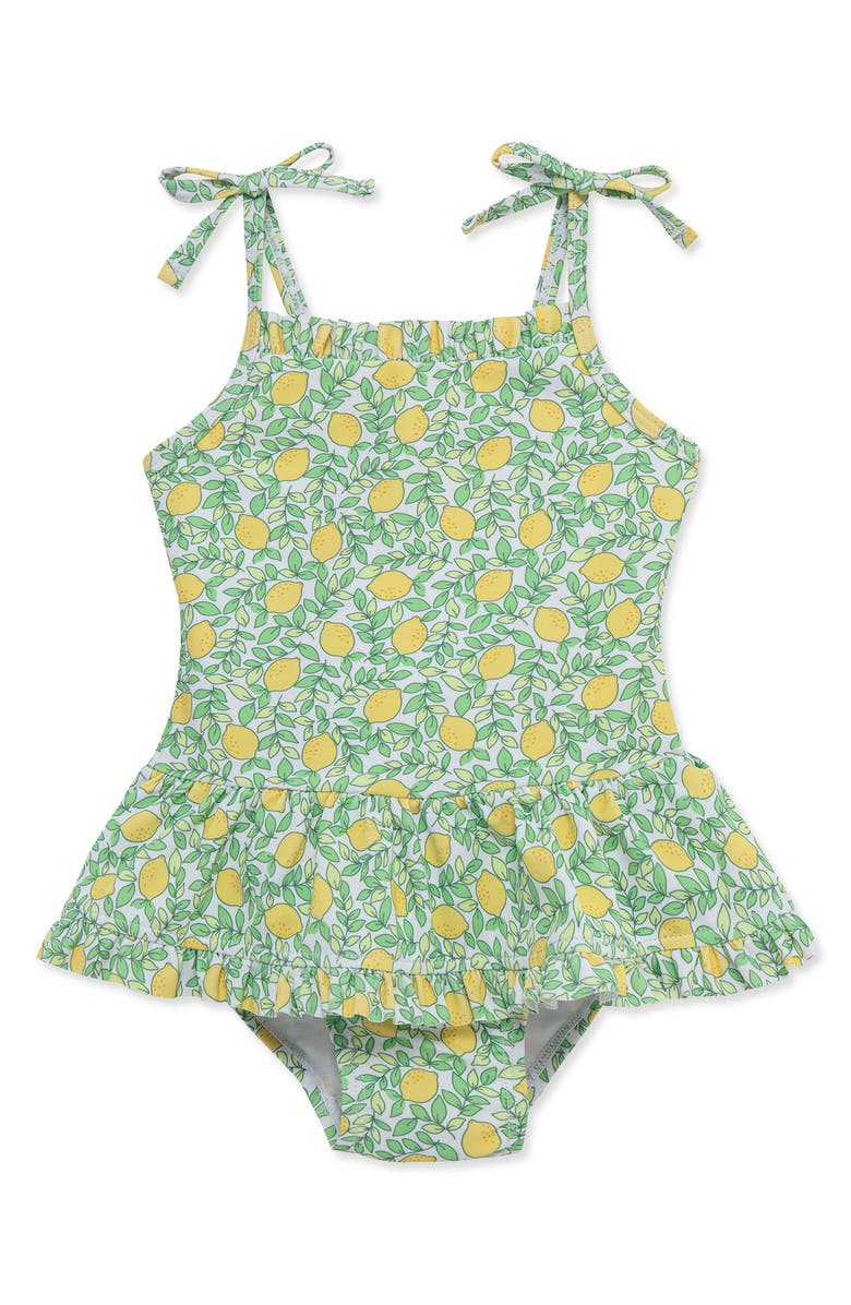 Little Me Lemon Smocked UPF 50+ One-Piece Swimsuit, Main, color, Green