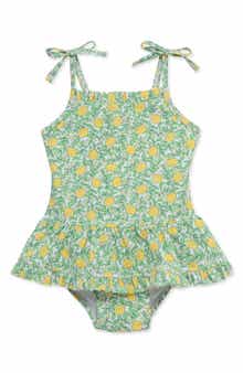 Little Me Lemon Smocked UPF 50+ One-Piece Swimsuit
