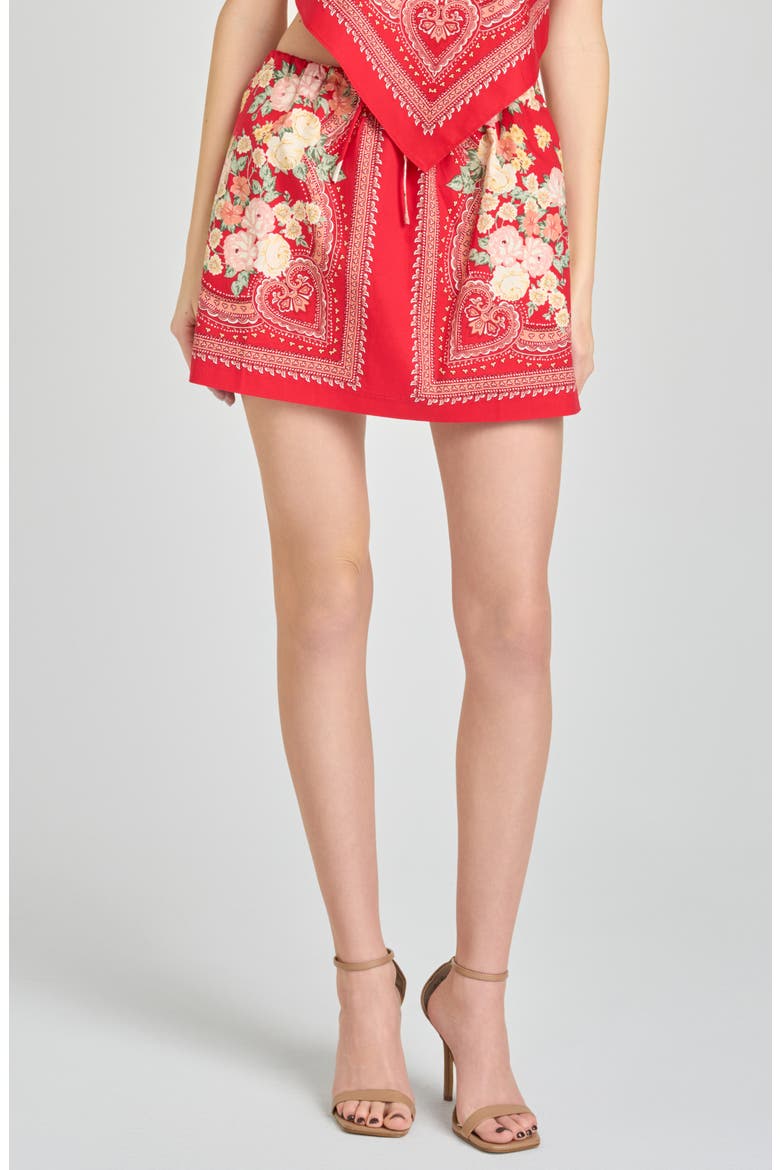 Luna Scarf Print Miniskirt, Main, color, RED SCARF
